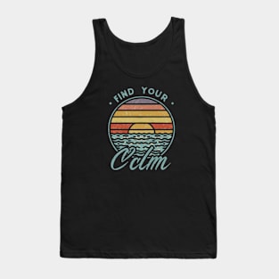 A vibrant sunset over a serene lake with the quote ‘Find Your Calm’ Tank Top